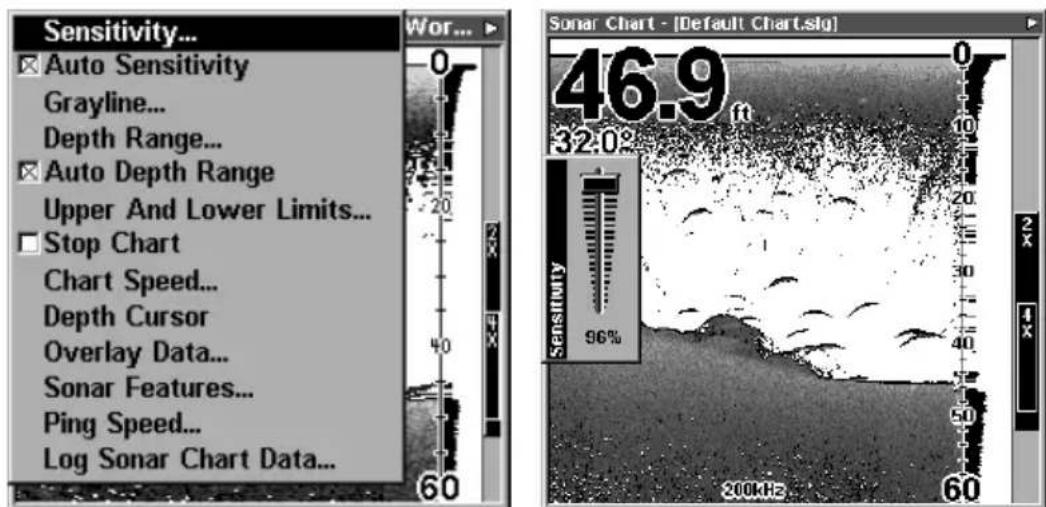 LOWRANCE LMS-320DF - To adjust sensitivity: - 1
