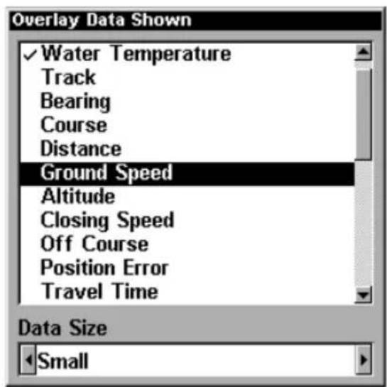 LOWRANCE LMS-320DF - To select data for display: - 2