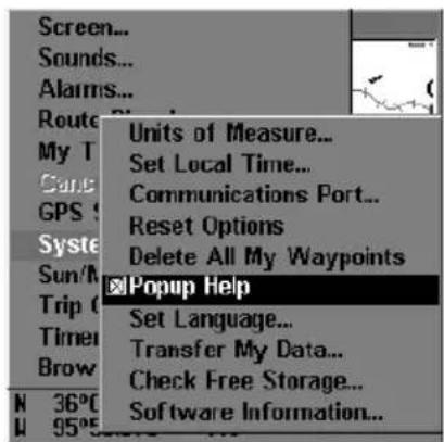 LOWRANCE LMS-320DF - Pop-up Help - 1