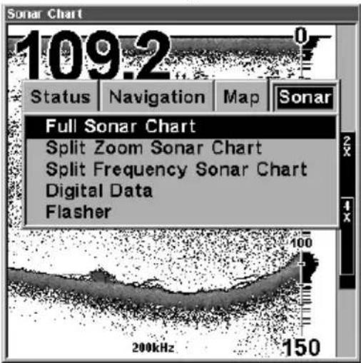 LOWRANCE LMS-320DF - Sonar Page & Sonar Chart Display Options - 1