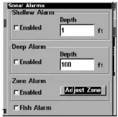LOWRANCE LMS-320DF - To adjust and turn on the zone alarm: - 1