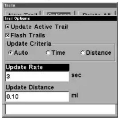 LOWRANCE LMS-320DF - Trail Update Rate (Time, Distance) - 1