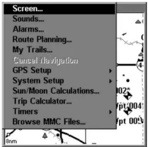 LOWRANCE LMS-320DF - Once in the Screen menu: - 1