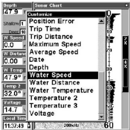 LOWRANCE LMS-320DF - Customizing the Digital Data/Chart Screen - 4