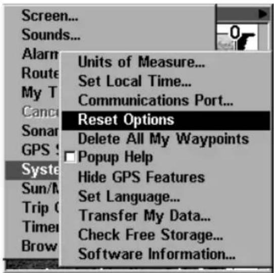 LOWRANCE LMS-320DF - Reset Options - 1