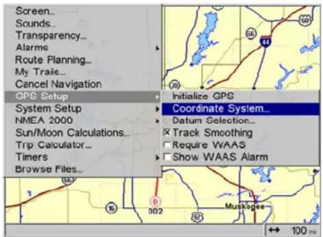 LOWRANCE GlobalMap 9200C - Coordinate System Selection - 1
