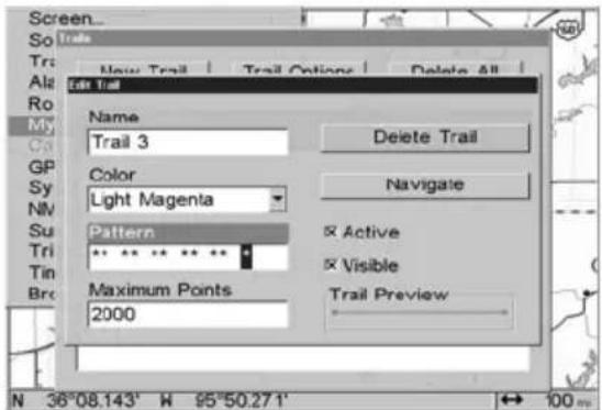 LOWRANCE GlobalMap 9200C - Edit a Trail Pattern - 1