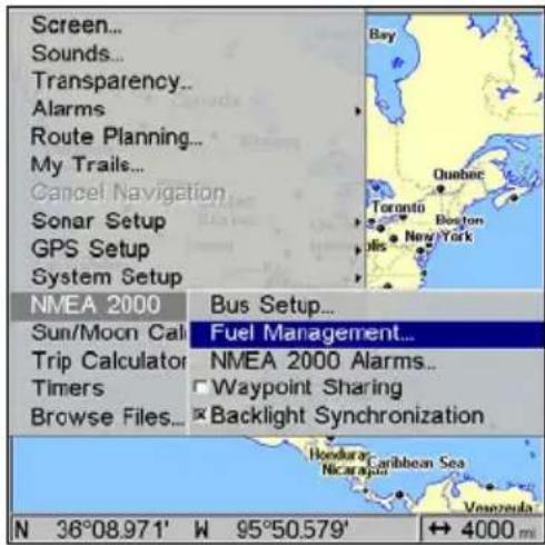 LOWRANCE GlobalMap 9200C - Fuel Management Menu - 1