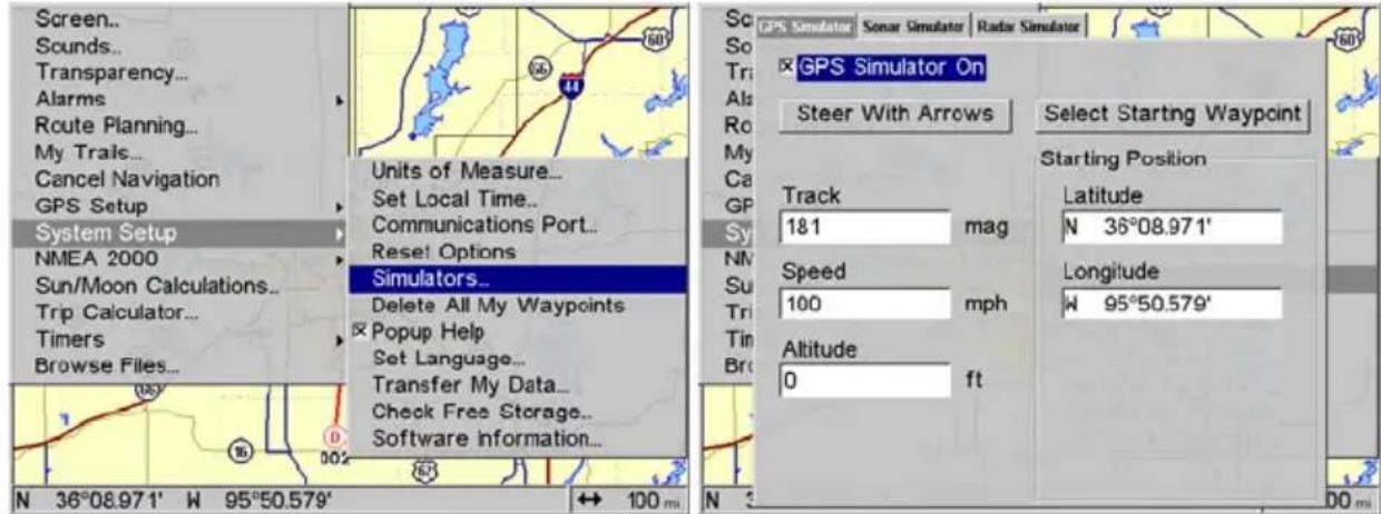 LOWRANCE GlobalMap 9200C - To get to the GPS Simulator: - 1