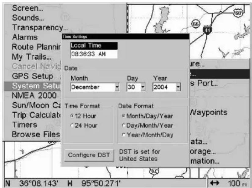 LOWRANCE GlobalMap 9200C - Once in the Time Settings menu: - 1