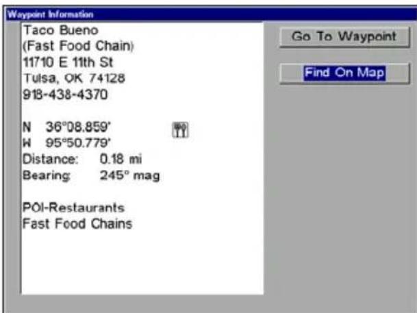 LOWRANCE GlobalMap 9200C - Category Selection menu (left); list of the nearest restaurants (right). - 2