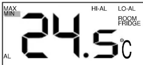 MAX MIN HI-AL LO-AL ROOM FRIDGE 24.5°C AL