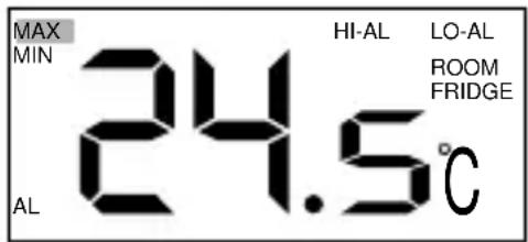 MAX MIN 24.5°C HI-AL LO-AL ROOM FRIDGE AL