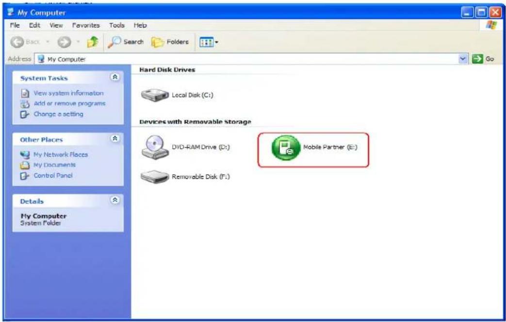 My Computer File Edit View Favorites Tools Help Back Search Folders Address My Computer System Tasks View system information Add or remove programs Change a setting Other Places My Network Flaces My Documents Control Panel Details My Computer System Folder Hard Disk Drives Local Disk (C:) Devices with Removable Storage DVD-RAM Drive (D:) Mobile Partner (E:) Removable Disk (F:)