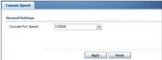 Console Speed General Settings Console Port Speed: 115200 Apply Reset