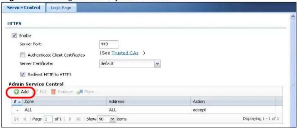Service Control Login Page HTTPS Enable Server Port: 413 Authenticate Client Certificates (See Trusted CAs ) Server Certificate: default Redirect HTTP to HTTPS Admin Service Control Add Edit Remove Move Zone Address Action - ALL ALL accept Page 1 of 1 Show 50 items Displaying 1 - 1 of 1