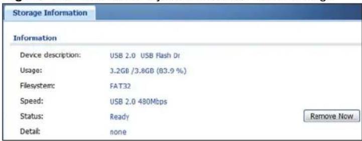 Storage Information Information Device description: USB 2.0 USB Flash Dr Usage: 3.2GB /3.8GB (83.9 %) Filesystem: FAT32 Speed: USB 2.0 480Mbps Status: Ready Detail: none Remove Now