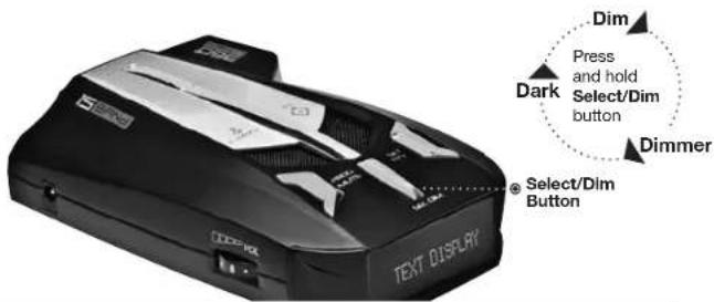 DIM Press and hold Select/Dim button Dimmer Dark Select/Dim Button TEXT DISPLAY