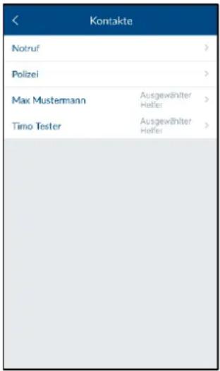 Kontakte Notruf Polizei Max Mustermann Timo Tester Ausgewählter Helfer Ausgewählter Helfer