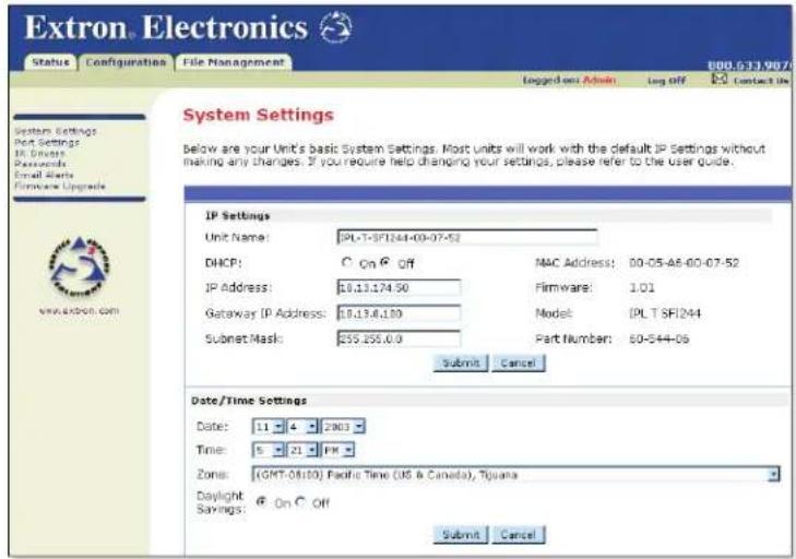 Extron IPL T SFI244 - Establishing or changing system or port settings - 1