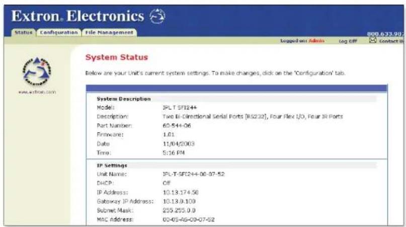 Extron IPL T SFI244 - Accessing and using the Web server - 2