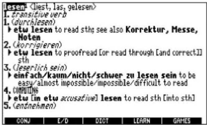 lesen 1. transitive verb 1. (durchlesen) ► etw lesen to read sth; see also Korrektur, Messe, Noten 2. (korrigieren) ► etw lesen to proofread [or read through [and correct]] sth 3. (leserlich sein) ► einfach/kaum/nicht/schwer zu lesen sein to be easy/almost impossible/impossible/difficult to read 4. COMPUTING ► etw [in etw accusative] lesen to read sth [into sth] 5. (entnehmen) CONJ E/D DICT LEARN GAMES