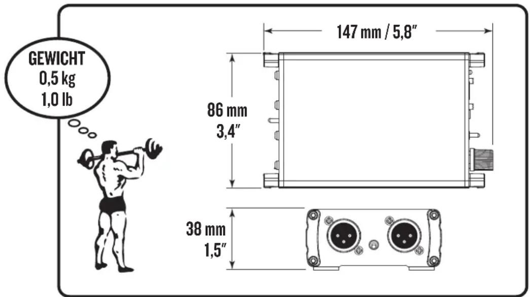 GEWICHT 0,5 kg 1,0 lb 147 mm / 5,8" 86 mm 3,4" 38 mm 1,5"
