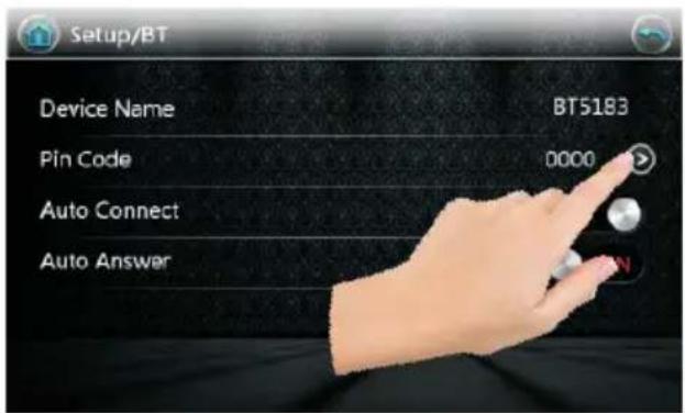 Setup/BT Device Name BT5183 Pin Code 0000 Auto Connect Auto Answer
