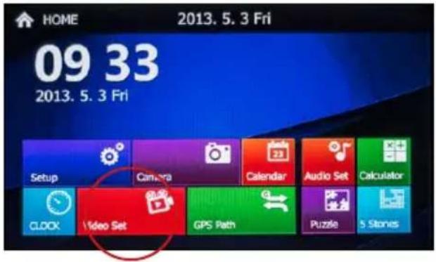 HOME 2013. 5. 3 Fri 09 33 2013. 5. 3 Fri Setup Camera Calendar Audio Set Calculator CLOCK Video Set GPS Path Puzzle 5 Stones