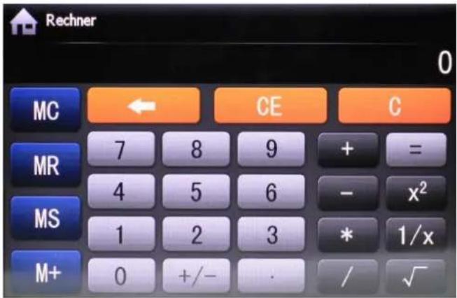 Rechner 0 MC ← CE C MR 7 8 9 + = MS 4 5 6 - x² 1 2 3 * 1/x M+ 0 +/- / √