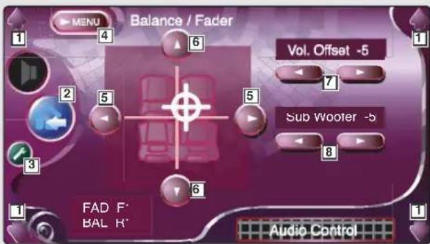 MENU Balance / Fader Vol. Offset -5 Sub Wooter -5 FAD F' BAL R' Audio Control