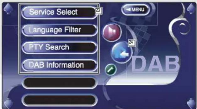 Service Select Language Filter PTY Search DAB Information MENU DAB