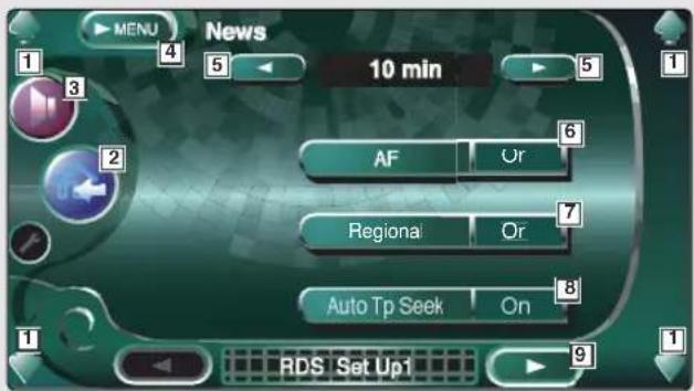 MENU News 10 min AF Or Regional Or Auto Tp Seek On RDS Set Up1