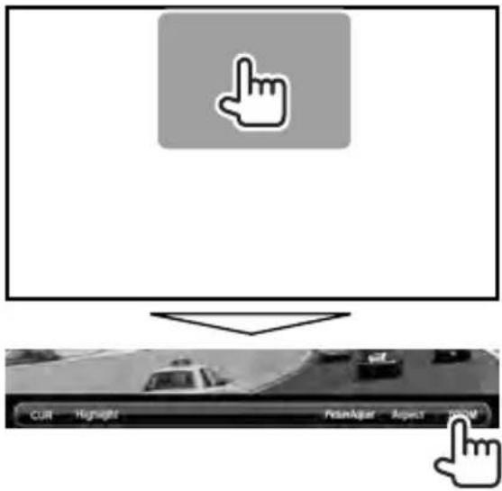 Computer screen interface with a pointing hand icon and navigation buttons below