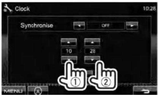 Clock 10:28 Synchronise OFF 10 28 ① ② MENU