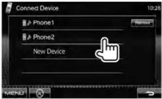 Connect Device 10:28 Phone1 Phone2 New Device Remove MENU