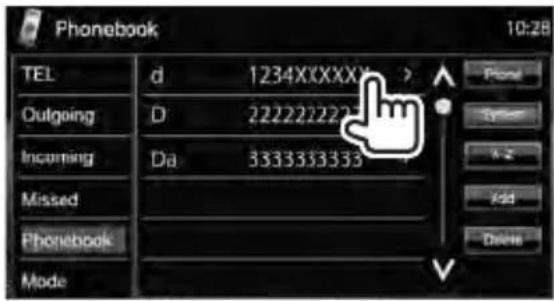 Phonebook 10:28 TEL d 1234XXXXX Outgoing D 222222222 Incoming Da 3333333333 Missed Phonebook Mode