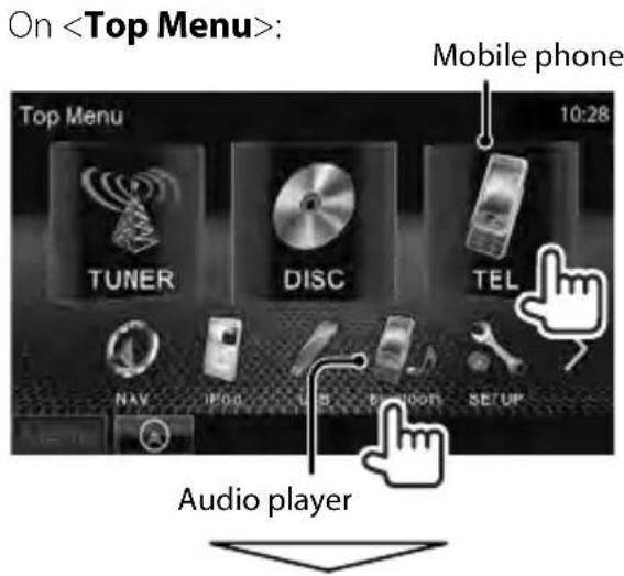 On : Top Menu TUNER DISC TEL 10:28 NAV IP/O B-DOON SETUP Audio player
