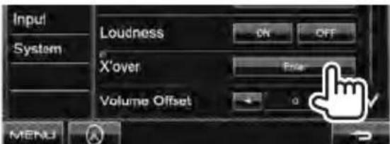 Input System Loudness ON OFF X'over Enter Volume Offset 0 MENU