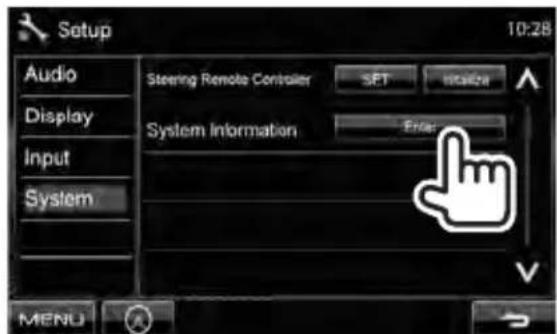 Setup Audio Display Input System Steering Remote Controller SET Window System Information Enter MENU