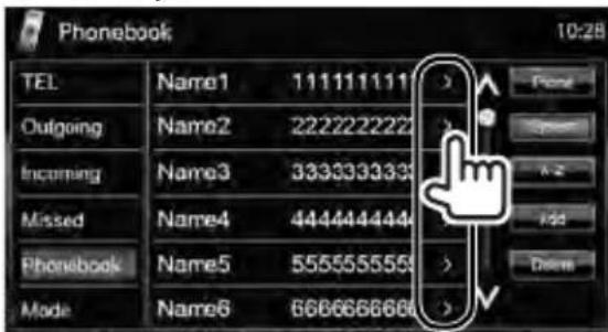 Phonebook 10:28 TEL Name1 111111111 > Phone Outgoing Name2 222222222 > Open Incoming Name3 3333333333 > Add Missed Name4 4444444444 > Add Phonebook Name5 5555555555 > Delete Mode Name6 6666666666 >