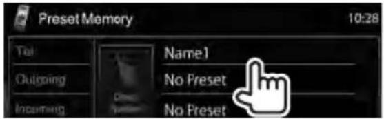 Preset Memory 10:28 Tal Outgoing Incoming Name1 No Preset No Preset