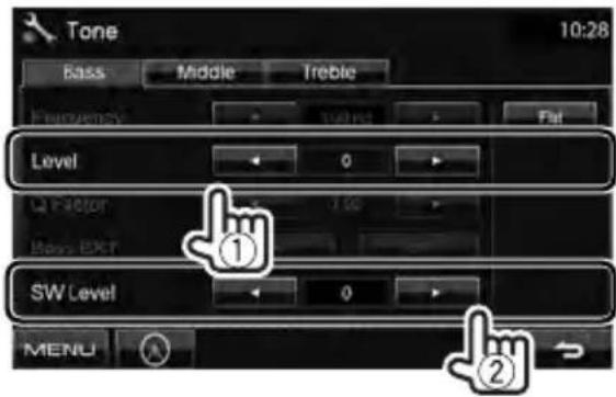 Tone 10:28 Bass Middle Treble Frequency Level 0 Q Factor 1.00 Basis EXT SW Level 0 MENU
