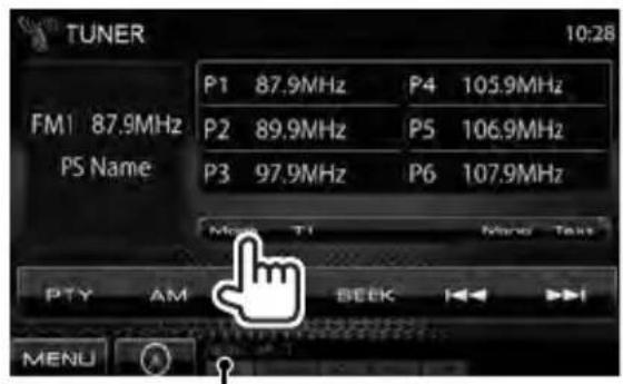 TUNER 10:28 P1 87.9MHz P4 105.9MHz FM1 87.9MHz P2 89.9MHz P5 106.9MHz PS Name P3 97.9MHz P6 107.9MHz Mio T1 Mio Tait PTY AM BEEK MENU