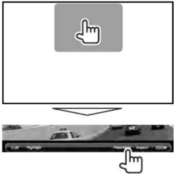 Computer screen interface with a pointing hand icon and a navigation bar showing 'CUR', 'Highlights', 'Plan/Site', 'Aspect', 'ZOOM'