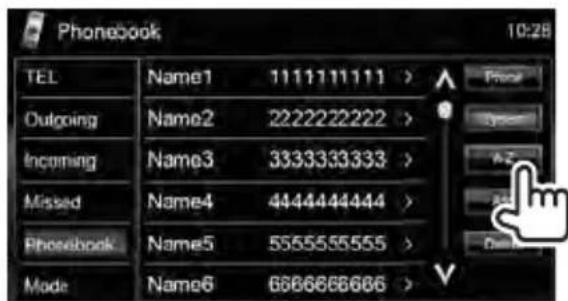Phonebook 10:28 TEL Name1 1111111111 > Phone Outgoing Name2 2222222222 > Incoming Name3 3333333333 > Missed Name4 4444444444 > Phonebook Name5 5555555555 > Mode Name6 6886666666 >