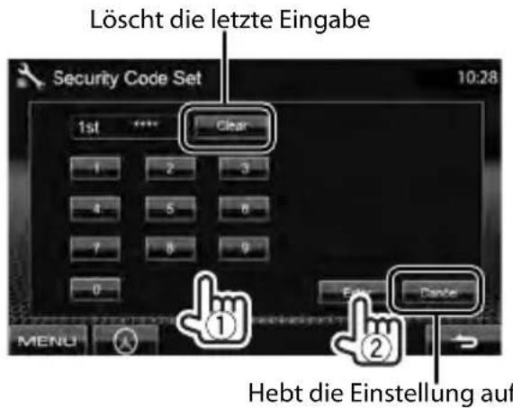 Löscht die letzte Eingabe Security Code Set 10:28 1st **** Clear 1 2 3 4 5 6 7 8 9 0 Enter Dante MENU Hebt die Einstellung auf