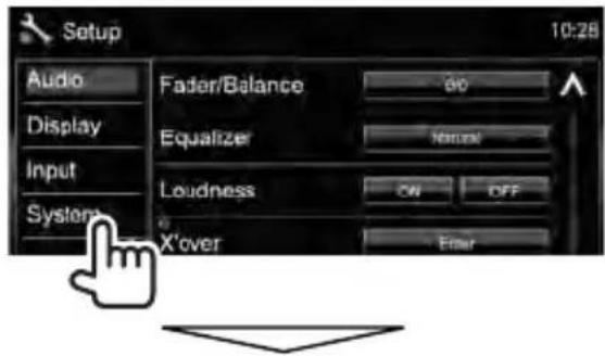 Setup Audio Display Input System Fader/Balance Equalizer Loudness X'over 60 Normal ON OFF Enter