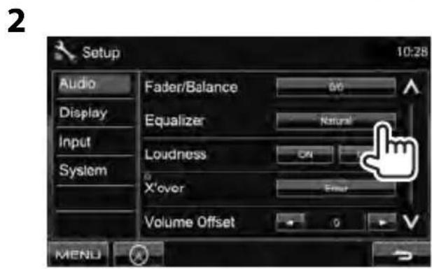 Setup Audio Display Input System Fader/Balance Equalizer Loudness X'over Volume Offset 60 Natural ON Enter 0 MENU