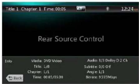Title 1 Chapter 1 Time: 00:05 12:24 Rear Source Control Info Voda DVD Video Audio: 3/3 Delay D 2 Ch Title: L/8 Subtitle: D/0 Off Chapter: L/1 Angle: 1/1 Time: 06:05/05.00 Bitrate: 9.555Mbps Back